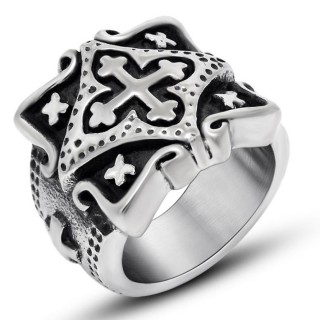 Bague mixte acier style ornemental � croix multiples