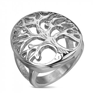 Bague mixte en acier � arbre de vie