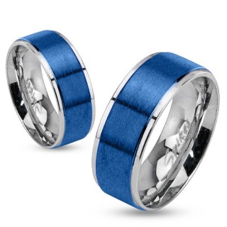Bague homme en acier avec bandeau bleu bross�