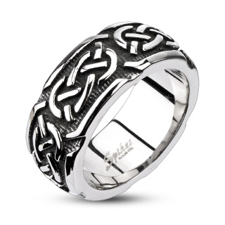 Bague mixte en acier noirci � reliefs celtiques