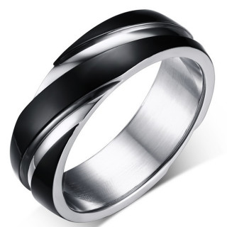 Bague mixte en acier � spirale noire