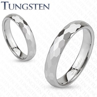Bague mixte en tungst�ne argent� � facettes