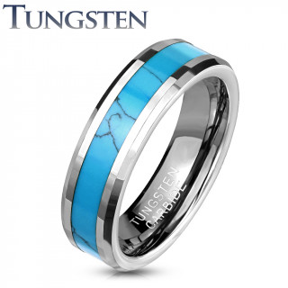 Bague mixte tungst�ne � bande de turquoise