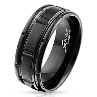 Bague noire en acier � design compartiment�