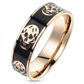 Bague skull en acier noir et cuivr�
