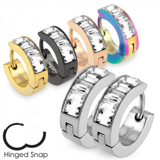 Boucle d'oreilles anneaux mixtes � bande de pierres claires