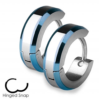 Boucles d'oreille acier � bordures biseaut�es bleues