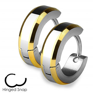 Boucles d'oreille acier � bordures biseaut�es dor�es