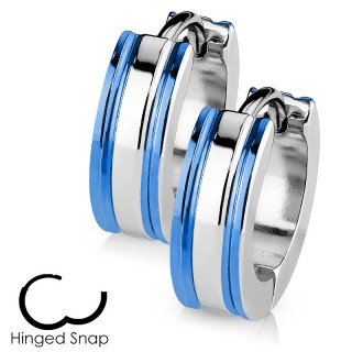 Boucles d'oreille acier � lignes lat�rales bleues