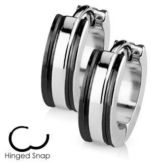 Boucles d'oreille acier � lignes lat�rales noires