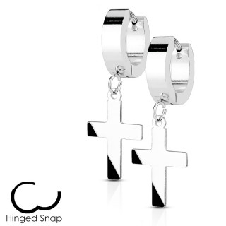 Boucles d'oreille acier � pendentif croix