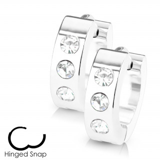 Boucles d'oreille acier � trio de strass