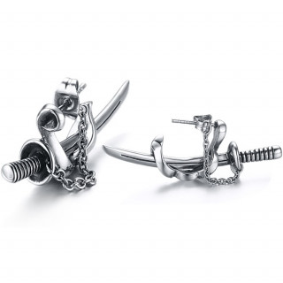 Boucles d'oreille acier �p�e de pirate (Paire)
