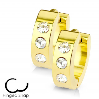 Boucles d'oreille dor�es � trio de strass
