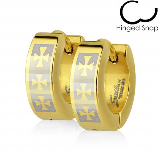 Boucles d'oreille dor�es acier � croix de Malte