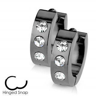 Boucles d'oreille noires � trio de strass