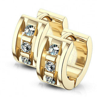 Boucles d'oreille style architectural serties en acier dor� (paire)