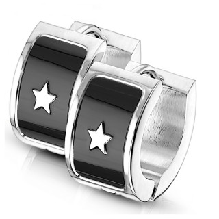 Boucles d'oreilles acier � �toile rock sur fond noir (paire)