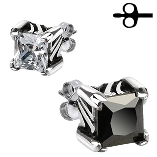 Boucles d'oreilles acier carr�es serties style tribal