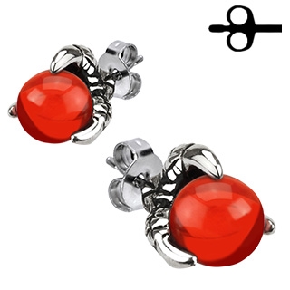 Boucles d'oreilles acier griffe de dragon � orbe rouge