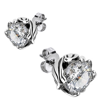 Boucles d'oreilles acier vignes torsad�es serties