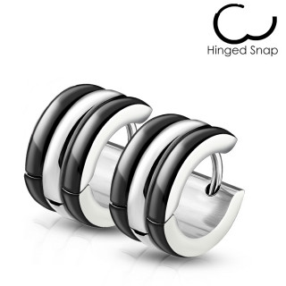 Boucles d'oreilles homme cannel�es en acier noir et gris (paire)