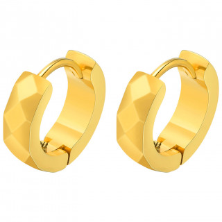 Boucles d'oreille homme � bandeau facett� en acier dor�