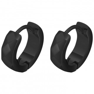 Boucles d'oreille homme � bandeau facett� en acier noir