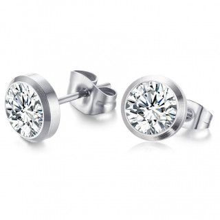 Boucles d'oreilles acier � disque serti (Paire)