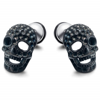 Boucles d'oreilles cranes martel�s noirs en acier (paire)