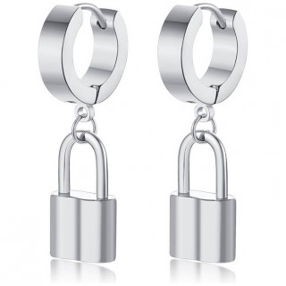 Boucles d'oreilles cr�oles en acier � cadenas (Paire)