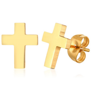 Boucles d'oreilles Croix dor�es acier (Paire)