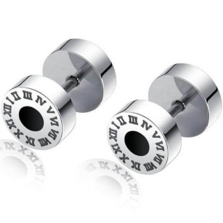 Boucles d'oreilles en acier � chiffres romains (Paire)