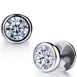 Boucles d'oreilles en acier � large pierre incrust�e (Paire)