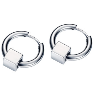 Boucles d'oreilles homme acier � cube (paire)