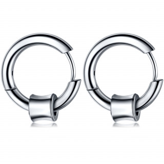 Boucles d'oreilles homme acier � cylindre concave (paire)