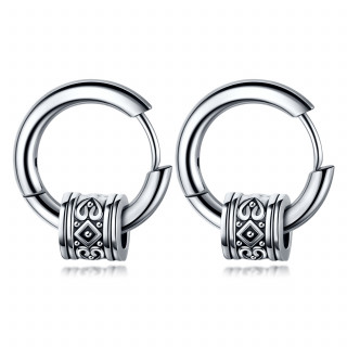 Boucles d'oreilles homme acier � cylindre tribal (paire)