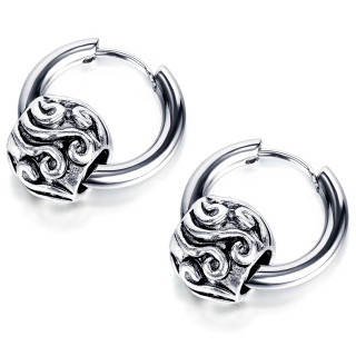 Boucles d'oreilles homme acier � perle vagues relief (paire)