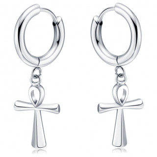Boucles d'oreilles homme � croix �gyptienne Ankh en acier (paire)