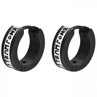 Boucles d'oreilles homme en acier noir � bande de symboles vikings