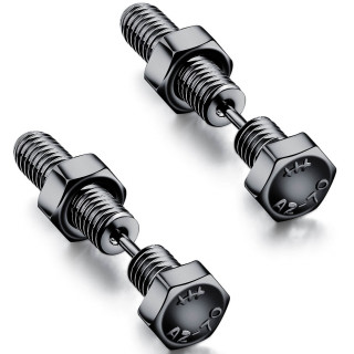 Boucles d'oreilles noires en acier � boulon et �crou (Paire)