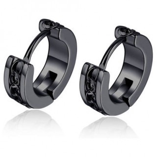 Boucles d'oreilles noires en acier � insert chaine (Paire)