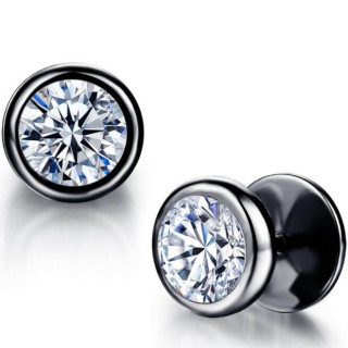 Boucles d'oreilles noires en acier � large pierre incrust�e (Paire)