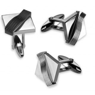 Boutons de manchette acier carr�s � vague rainur�e