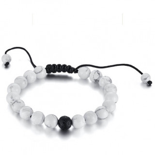 Bracelet ajustable homme � perles de Howlite et de lave