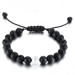 Bracelet ajustable homme � perles de lave et de Howlite