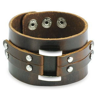 Bracelet cuir marron ajustable avec boucle et lani�res