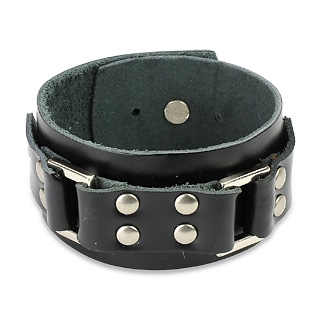 Bracelet cuir noir ajustable avec boucles