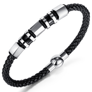 Bracelet � cylindres bicolores et perles hexagonales inox