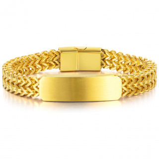 Bracelet dor� homme � mailles W et plaque �paisse en acier